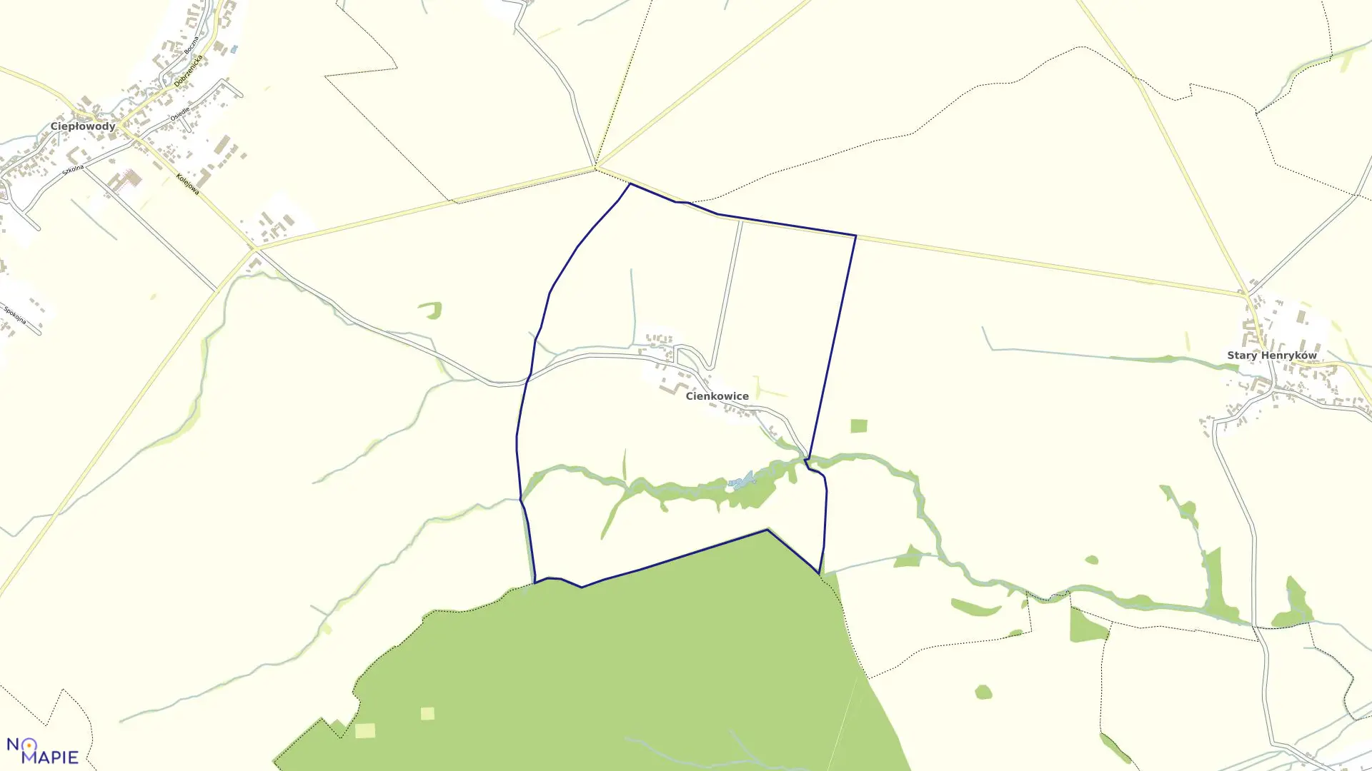 Mapa obrębu CIENKOWICE w gminie Ciepłowody