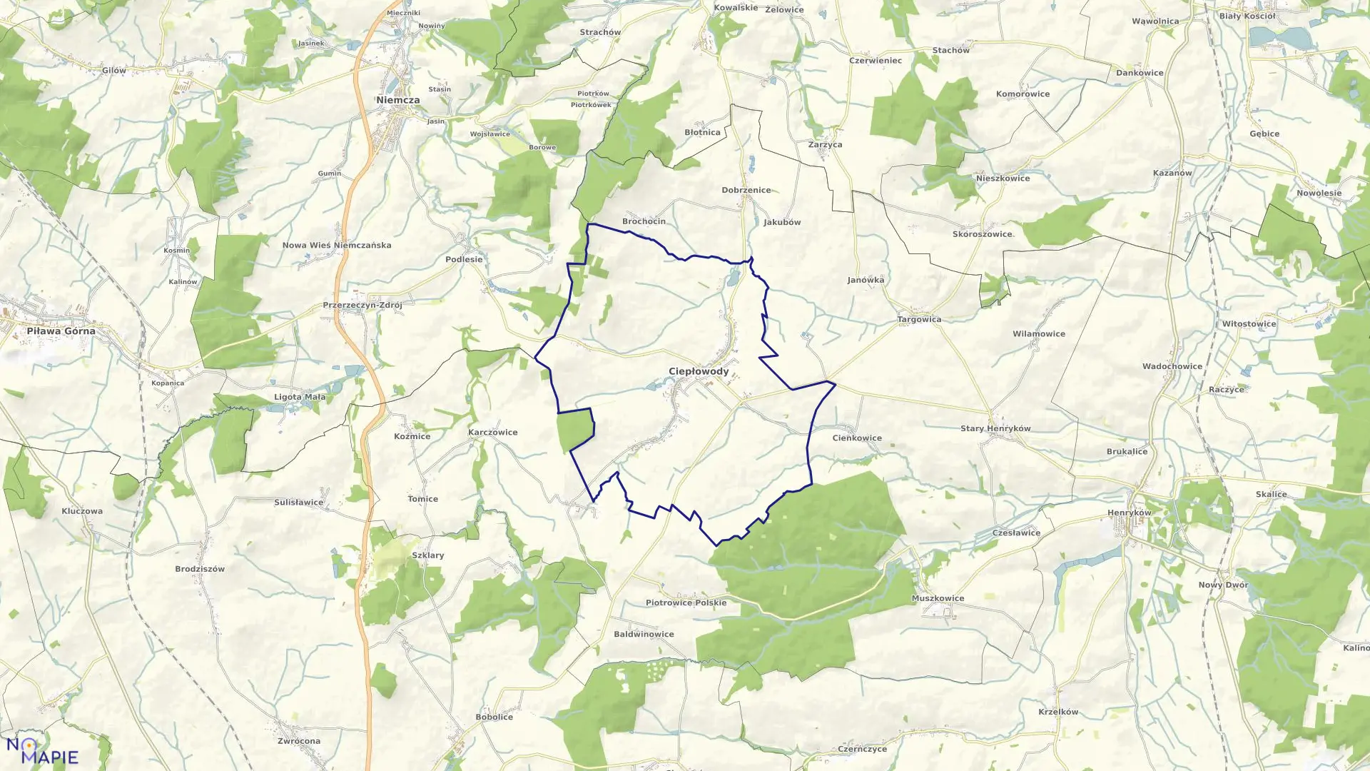Mapa obrębu CIEPŁOWODY w gminie Ciepłowody