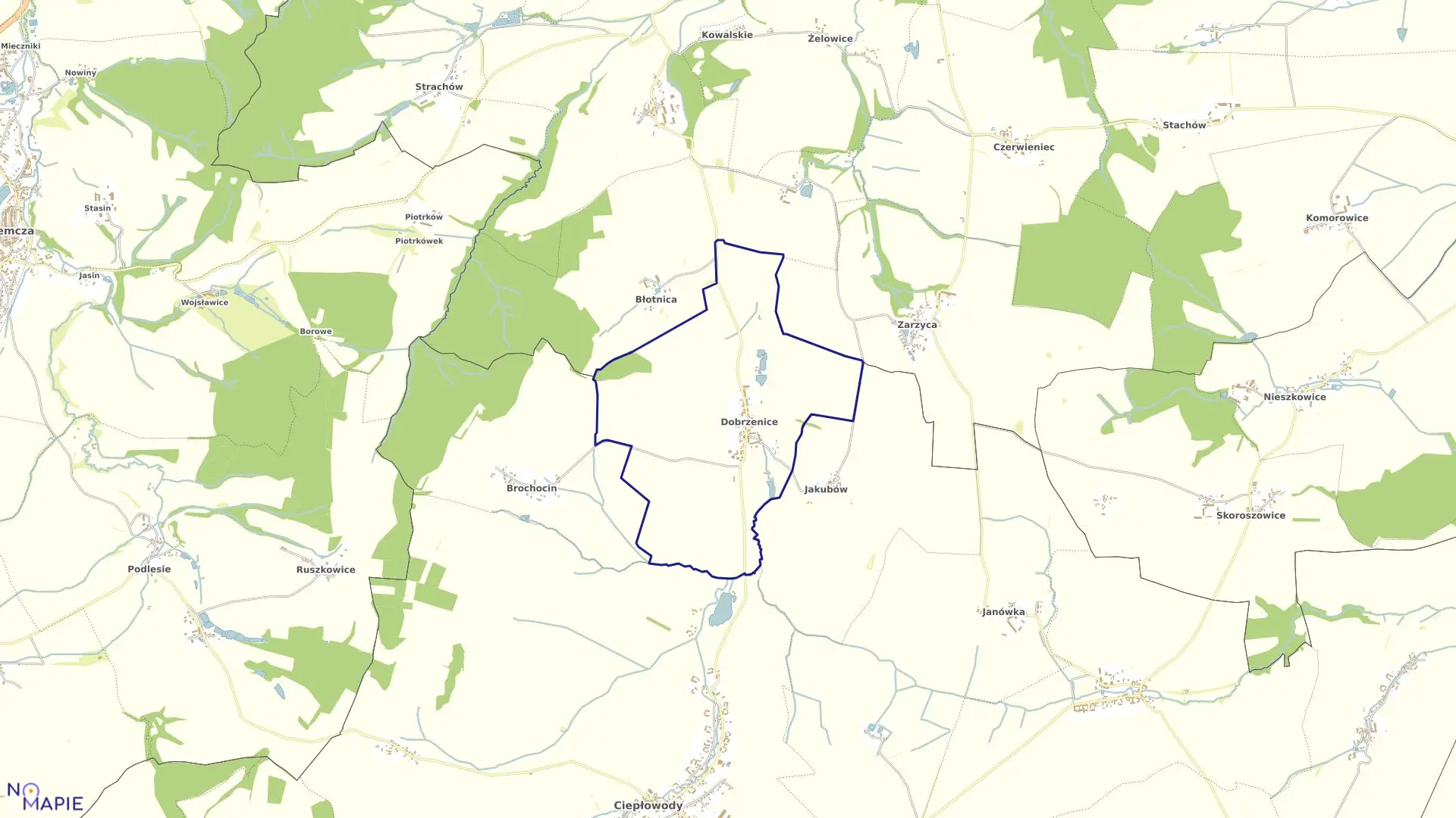 Mapa obrębu DOBRZENICE w gminie Ciepłowody