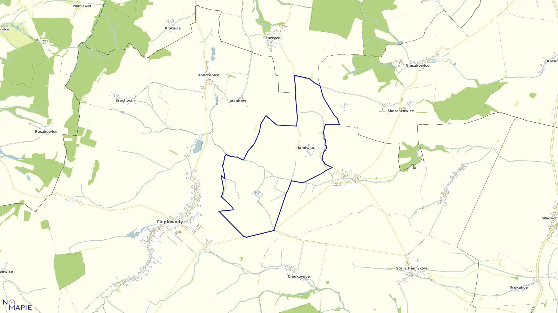 Mapa obrębu JANÓWKA w gminie Ciepłowody
