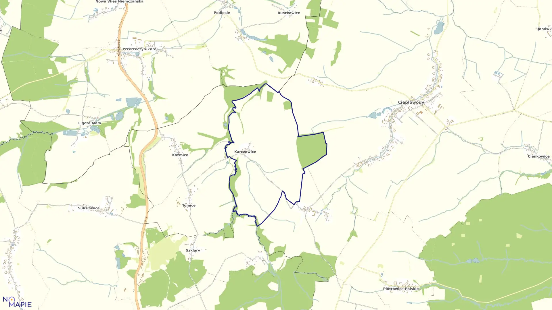 Mapa obrębu KARCZOWICE w gminie Ciepłowody